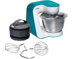 Bosch MUM5 StartLine Küchenmaschine MUM54D00, vielseitig einsetzbar, große Edelstahl-Schüssel (3,9l), Patisserie-Set aus Edelstahl, spülmaschinenfest, 900 W, weiß/türkis