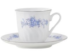 Lynns Royal Rose Porzellan-Teetasse und Untertasse mit silberfarbenem Rand, Set mit 12 Stück, Blau
