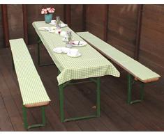 beo Festzeltauflagen Set inklusiv Tischdecke kariert Bankauflage, circa 220 x 25 x 2,5 cm und 240 x 100 cm, grün/weiß/mehrfarbig