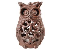 Esschert Design Laterne, Kerzenhalter Motiv Eule aus Gusseisen, ca. 9 cm x 8 cm x 14 cm