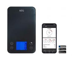 AEG ABKS1 Küchenwaage digital (Digitalwaage, elektronische Waage, grammgenau, App-Bedienung, vorprogrammierte Lebensmittel, Tara-Funktion, Nährwertübersicht, Touchscreen, Design, Timer, Fitness) grau