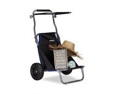 Relaxdays Strandwagen faltbar, Strandstuhl mit Sonnendach, Vollgummiräder, Transportwagen 100 kg für den Strand, schwarz