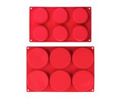Webake Mini-Backform aus Silikon, Erdnussbutter Cup Quiche-Form, 6 Mulden, 2 Stück Round Disc rot