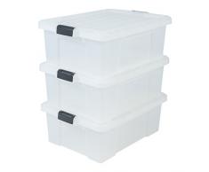 IRIS, 3er-Set Aufbewahrungsboxen Power Box, SK-430, mit Klickverschlüssen, Plastik, transparent, 43 L, 63,5 x 44,6 x 23 cm