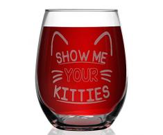 shop4ever Show Me Your Katzen Laser Gravur Weinglas Weingläser ohne Stiel 15 oz. Stemless