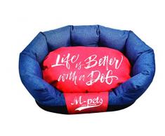 M-PETS Prague Weiches Bett aus Stoff mit abnehmbarem Kissen, Grau und Orange, Maße: 75 x 50 x 26 cm