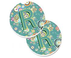 Caroline s Treasures Buchstabe R Kreis Blaugrün Initiale Alphabet-Set von 2 Tasse Halterung Auto Untersetzer cj2015-rcarc, 2,56, multicolor