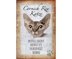 Schatzmix Katze steckbrief: Cornish rex Katze - intelligent, gewitz, verspielt, ruhig Metal Sign deko Schild Blech Garten