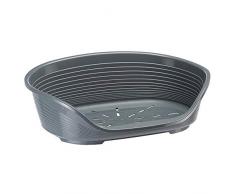 Ferplast Kunststoff Haustierkorb für Hunde und Katzen Siesta Deluxe 4, Tierkorb, Lüftungsschlitze im Boden, Rutschfest, Komfortabler hoher Rand auch als Kinnstütze, 61,5 x 45 x H 21,5 cm, grau