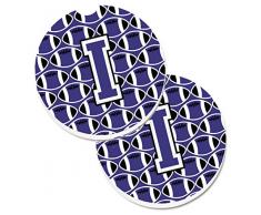 Caroline s Treasures Buchstabe I Fußball lila und weiß Set von 2 Tasse Halterung Auto Untersetzer cj1068-icarc, 2,56, multicolor