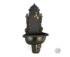 Relaxdays XL Wandbrunnen antik, mit Wasserhahn, nostalgisch, Waschbecken Garten, Aluguss, HBT 75 x 44 x 22 cm, schwarz