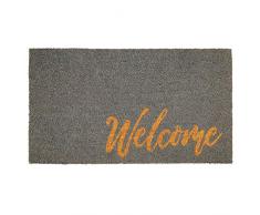 mDesign praktische Schmutzfangmatte – dekorative Fußmatte aus Kokosfaser mit „Welcome-Schriftzug – natürliche Kokosmatte mit Druckmotiv für außen und innen – grau und braun