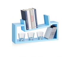 Relaxdays Wandregal 2er Set, modernes Design, Wandboard Holz, Gewürzregal hängend, Regalbrett, schiefe U-Form, blau