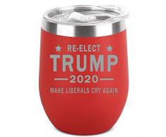 Shop4Ever Re-Elect Trump 2020 Make Liberals Cry Again Engraved Insulated Stainless Steel Wine Tumbler with Lid (12 oz, Red)
