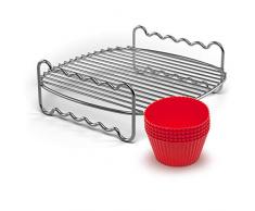 Philips HD9904/01 Party-Kit für Airfryer (Grillrost und Muffinförmchen), Chromstahl, Edelstahl/Rot