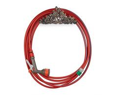 Relaxdays Schlauchhalter Antik, Gartenschlauchhalter mit Rosenmotiv, Gusseisen, zum Hängen, HBT 13 x 27 x 15 cm, bronze