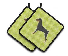 Caroline s Treasures Deutscher Pinscher Schachbrett grün Paar Topflappen bb3813pthd, 7.5hx7.5 W, multicolor