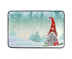 Fußmatte mit weihnachtlichem Deko, Weihnachtszwerg, Tomte, Winter, Schneeflocken, Welcome, für drinnen und draußen, Rutschfest, waschbar, für den Winter, Tierfuttermatte, 61 x 40,6 cm