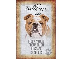 Schatzmix Hunde steckbrief: Bulldogge - eigenwillig, freundlich, fügsam, gesellig Metal Sign deko Schild Blech Garten