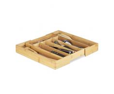 Relaxdays Besteckkasten Schublade, Ausziehbar, Einstellbare Breite, 5 bis 7 Fächer, Bambus, HBT: 5x40x35cm, Natur/Weiß