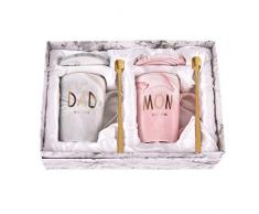 Kaffeebecher-Set mit AufschriftDaddy and Mommy von Est 2020, Geschenk für Mama und Papa, Ankündigung, Geschenke für neue und werdende Eltern, Marmor-Kaffeetasse mit Geschenk-Box. 14oz Pink#3