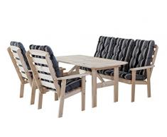 Ambientehome 90314 7-teilig Garten Sitzgruppe Essgruppe Loungegruppe Gartenmöbel Essgarnitur Hanko Maxi, natur mit Kissen, schwarz / grau