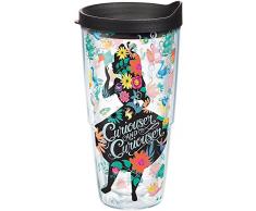 Tervis 1269201 Disney Alice im Wunderland Curiouser Thermobecher mit Wickel, 473 ml, transparent Schwarzer Deckel 24oz farblos