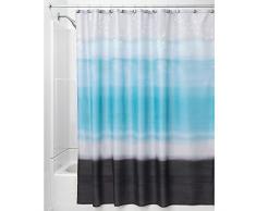 InterDesign Horizon Duschvorhang | kunstvoller Vorhang für Badewanne und Dusche in 183,0 cm x 183,0 cm | Duschvorhang aus Stoff mit Aquarellmuster| Polyester blau/schwarz