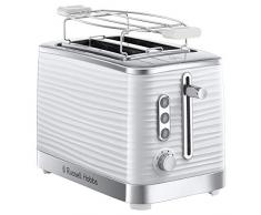 Russell Hobbs Toaster Inspire White, Hochglanz-Kunststoff, Lift and Look Funktion, bis zu 6 einstellbare Bräunungsstufen, extra breite Toastschlitze, Brötchenaufsatz, 24370-56, weiss