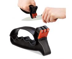 Relaxdays Messerschleifer, 2 in 1, manuell, Hand-Schärfer für Messer und Scheren, universal, Scherenschleifer, schwarz