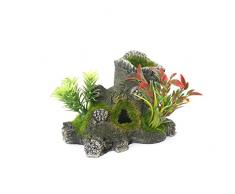 Blue Ribbon 911773 Hohler Baumstumpf mit Pflanzen, Kleines Aquarium und Aquaristik-Ornament, 15 cm