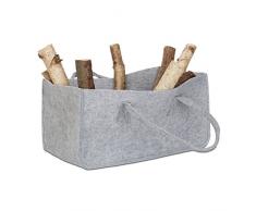 Relaxdays Kaminholztasche aus Filz, tragbarer Feuerholzkorb, faltbarer Zeitungshalter HxBxT: 25 x 25 x 50 cm, grau