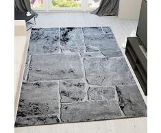 VIMODA Klassischer Wohnzimmer Teppich, sehr dicht gewebt, Stein Mauer Optik in Grau - Top Qualität, MaÃe: 80x150cm