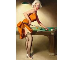 Schatzmix Pinup/pin up sexy Frau am Billiard Tisch Snooker Table Pool Table erotik Metal Sign deko Sign Garten Blech
