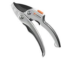 Gardena Ratschenschere SmartCut: Stabile Gartenschere mit Amboss-Schneide für stärkeres und trockenes Holz bis 25 mm Durchmesser, zwei Griffpositionen, mit Ratschenmechanismus und Alugriffen (8798-20)