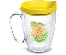 Tervis 1341555 Island Hibiscus Insulated Tumbler with Emblem and Yellow Lid, 16oz Mug, Clear