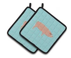 Carolines Treasures BB8098PTHD Common Strauß blau kariert dekorierter Topflappen, 19,1 x 19,1 cm, mehrfarbig Schweine - amerikanisches Landrassenschwein 7.5 x 7.5 blau