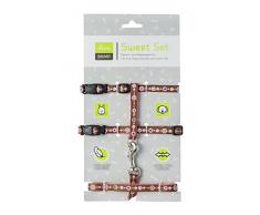 HUNTER SIGNS Welpen und Katzengarnitur, Nylon, Katzenleine, Welpenleine, Geschirr, braun/rosa