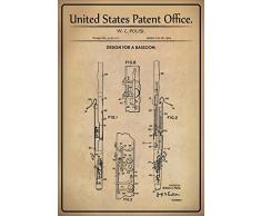 Schatzmix United States Patent Office - Design for a Bassoon - Entwurf für einen Fagott - Polisi - 1964 - Design No 3.142222 - Metal Sign Blech Garten deko Schild