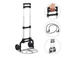 Relaxdays, Silber Sackkarre klappbar, Transportkarre bis 70 kg, PU Räder, höhenverstellbar, für Treppen, zum Einkaufen