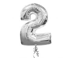amscan Folienballon SuperShape Zahl 2, Silber