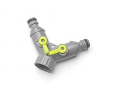 REHAU 2-Wege-Ventil, gleichzeitiger Anschluss von zwei Geräten, beide Ausgänge regulierbar, Wasserverteiler für Wasserhahn mit 26,5mm (G 3/4) Gewinde