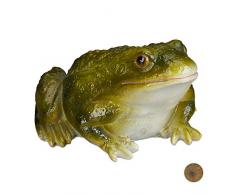 Relaxdays Gartenfigur Frosch, wetterfest, für Balkon, Terrasse, am Teich, Kunststein, sitzende Dekofigur Frosch, grün
