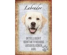 Schatzmix Hunde steckbrief: Labrador - Intelligent, kontaktfreudig, ausgeglichen, agil Metal Sign deko Schild Blech Garten