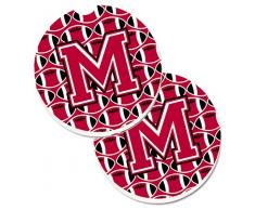 Caroline s Treasures Buchstabe M Fußball Crimson & Weiß Set von 2 Tasse Halterung Auto Untersetzer cj1079-mcarc, 2,56, multicolor