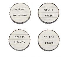 Mud Pie Home Reserve Collection Bar Drink White Coasters with Alcohol Sentiments Set of 4