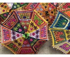 GANESHAM indischer mehrfarbiger Strandschirm UV-Schutz Schirm Sonnenschirm Stickerei Boho-Sonnenschirm Indische Hochzeit Schirme Sonnenschirm (5 Stück) Elefant
