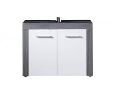 Trendteam 125930103 Badezimmer Waschbecken Unterschrank Schrank Miami Maine , 72 x 56 x 34 cm in Korpus Sardegna Rauchsilber Dekor, Front Weià mit Schubkasten und viel Stauraum