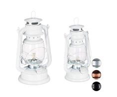 Relaxdays Petroleumlampe 2er Set, echte Öllampe als Fensterdeko oder Gartenlaterne, mit Henkel, 24 und 28 cm, weiß