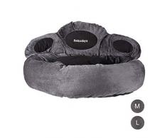 Relaxdays Hundebett XL, rundes Tierbett für große Hunde, Pfote, waschbar, flauschiges Hundenest, Ø 85 cm, grau-schwarz